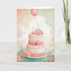 Tarjeta Festiva Delicado cumpleaños de pasteles rosados