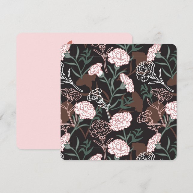Tarjeta Festiva Delicados claveles rosados con flores de hojas ver (Anverso / Reverso)