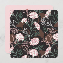 Tarjeta Festiva Delicados claveles rosados con flores de hojas ver