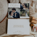 Tarjeta Festiva Delicados Navidades de oro Boda Foto Gracias Ho<br><div class="desc">Esta delicada foto boda de Navidades de oro gracias tarjeta de vacaciones es el perfecto saludo de vacaciones moderno para recién casados. El romántico diseño minimalista presenta una encantadora y elegante tipografía de champán amarillo dorado sobre un fondo blanco con un aspecto limpio y sencillo. Personalice la tarjeta con 3...</div>