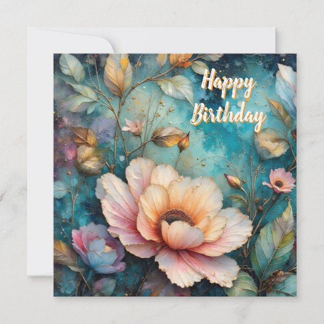 Tarjeta Festiva Delicate Apricot Cosmos on Teal (Anverso)