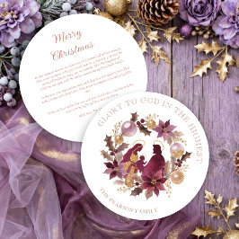 Tarjeta Festiva Delicate Deep Plum Glitter Holy Nativity Christmas