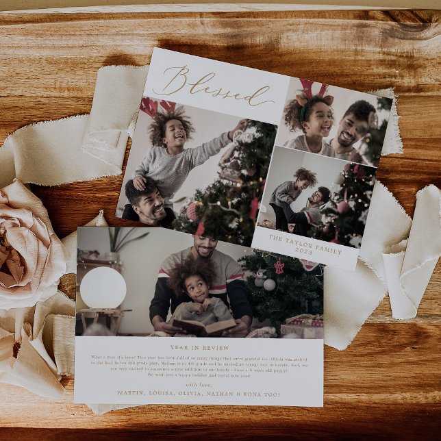 Tarjeta Festiva Delicate Gold Blessed 4 Photo Navidades Newsletter (Subido por el creador)