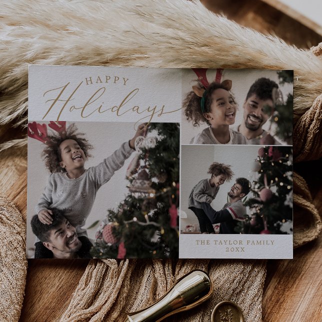 Tarjeta Festiva Delicate Gold Happy Holidays 3 Photo (Subido por el creador)