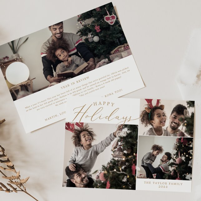 Tarjeta Festiva Delicate Gold Happy Holidays 4 Photo Newsletter (Subido por el creador)