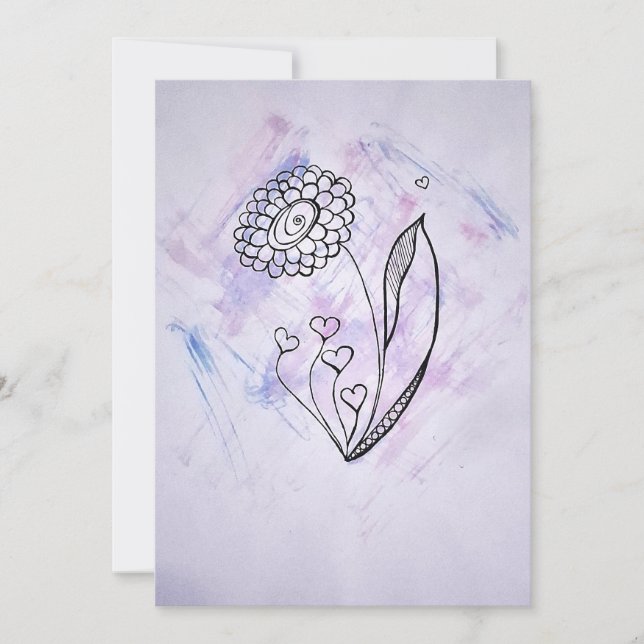 Tarjeta Festiva Delicate Hand-Drawn Flower with Hearts  (Anverso)