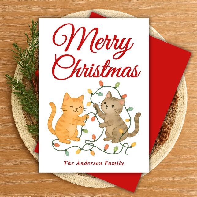 Tarjeta Festiva Deliciosos gatos enmarañando las luces de los Navi (Subido por el creador)