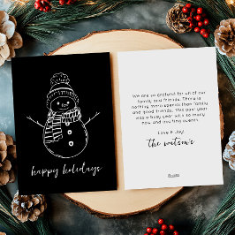 Tarjeta Festiva Delineado de muñeco de nieve simple negro moderno