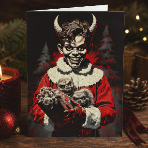 Tarjeta Festiva Demon Santa Gótico Horror Navideño Espeluznante