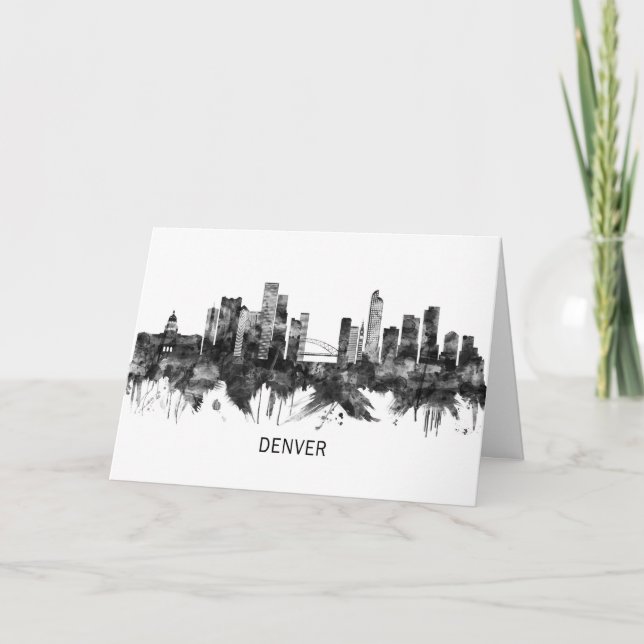 Tarjeta Festiva Denver Colorado Skyline BW (Anverso)