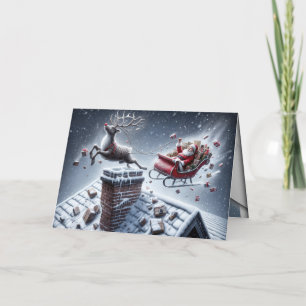 Tarjeta Festiva Desastre de Reno en un Tejado Nevado