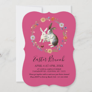 Tarjeta Festiva Desayuno Brunch Pascua Boho conejos Acuarela Flore