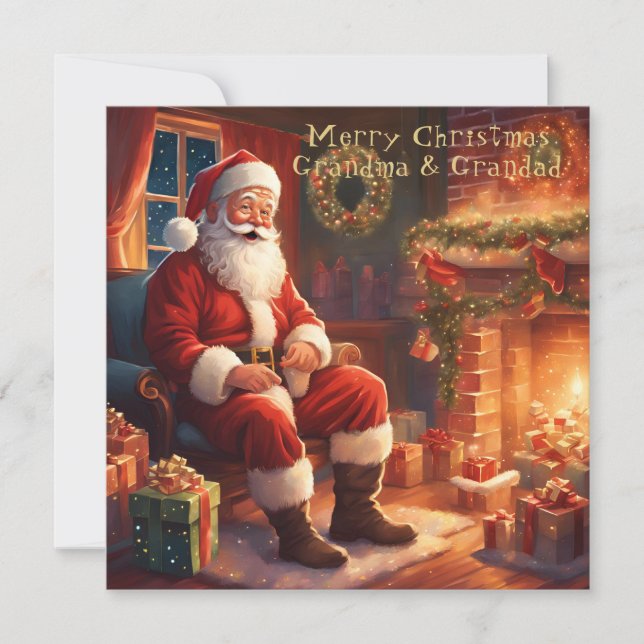 Tarjeta Festiva Descanso De Santa Junto A La Chimenea | Abuela y a (Anverso)