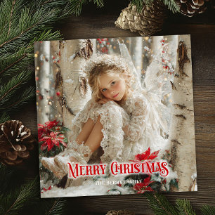 Tarjeta Festiva Descarga de ángel retro con saludo navideño festiv