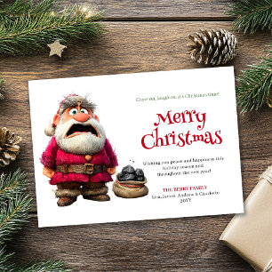 Tarjeta festiva descargable de Santa con humor pop
