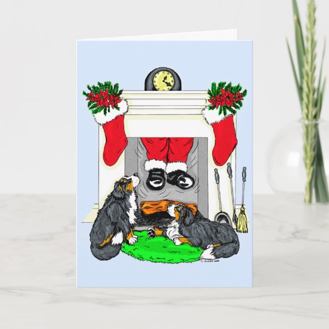 Tarjeta Festiva Descensos de Santa del perro de Bernese Mt adentro (Anverso)