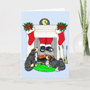 Tarjeta Festiva Descensos de Santa del perro de Bernese Mt adentro
