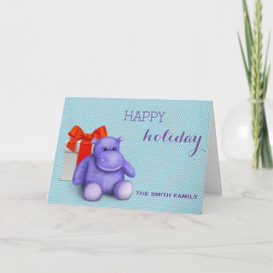 Tarjeta Festiva Deseamos feliz festividad Purple Teddy Hippo Navid