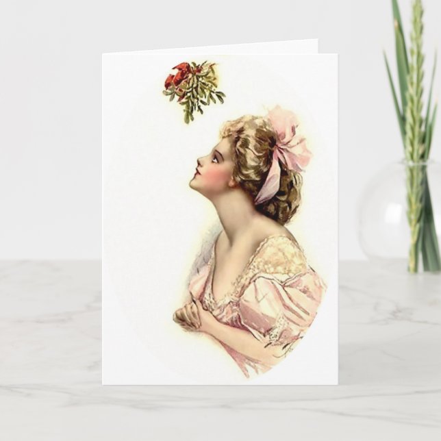 Tarjeta Festiva Deseando bajo el mistletoe (Anverso)