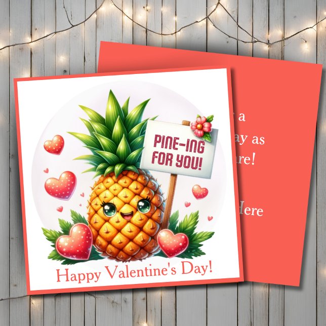Tarjeta Festiva Deseando un feliz día de San Valentín personalizad (Pine-ing For Cute Happy Valentine's Day Custom Holiday Card. Add your name & a special message!)