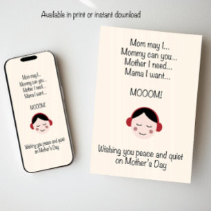 Tarjeta Festiva Deseándole Paz y Silencio en el Día de la Madre