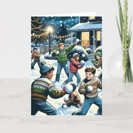 Tarjeta Festiva Deseándote Alegría Navideña | Batalla de Bolas de 