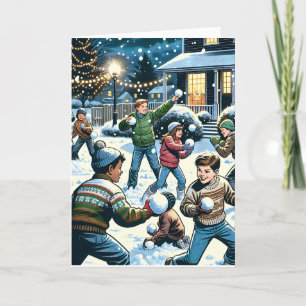 Tarjeta Festiva Deseándote Alegría Navideña Batalla de Bolas de