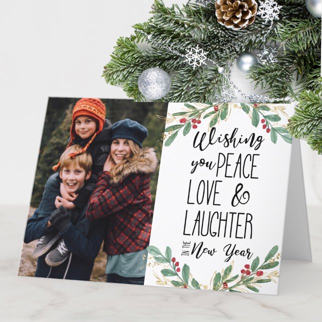 Tarjeta Festiva Deseándote paz amor risa | Año nuevo (Subido por el creador)