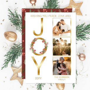 Tarjeta Festiva Deseándote paz amor y alegría 3 Navidades de fotos