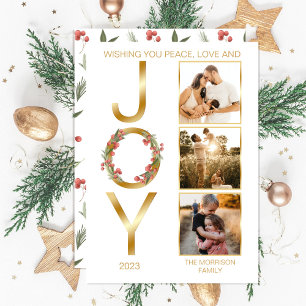 Tarjeta Festiva Deseándote paz amor y alegría 3 Navidades de fotos