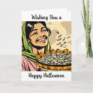 Tarjeta Festiva Deseándote un Feliz Halloween Nostálgico