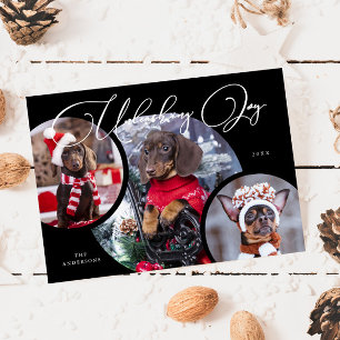 Tarjeta Festiva Desencadenando Joy Black Dog Photo Holiday Card