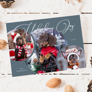 Tarjeta Festiva Desencadenando joy Slate Blue Dog Photo Holiday Ca