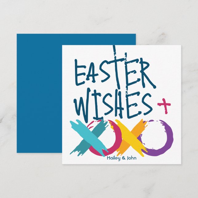 Tarjeta Festiva Deseos, abrazos y besos divertidos de Pascua | Bla (Anverso / Reverso)