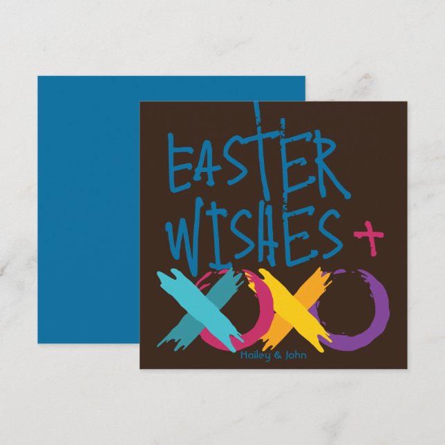 Tarjeta Festiva Deseos, abrazos y besos divertidos de Pascua | Mar (Anverso / Reverso)