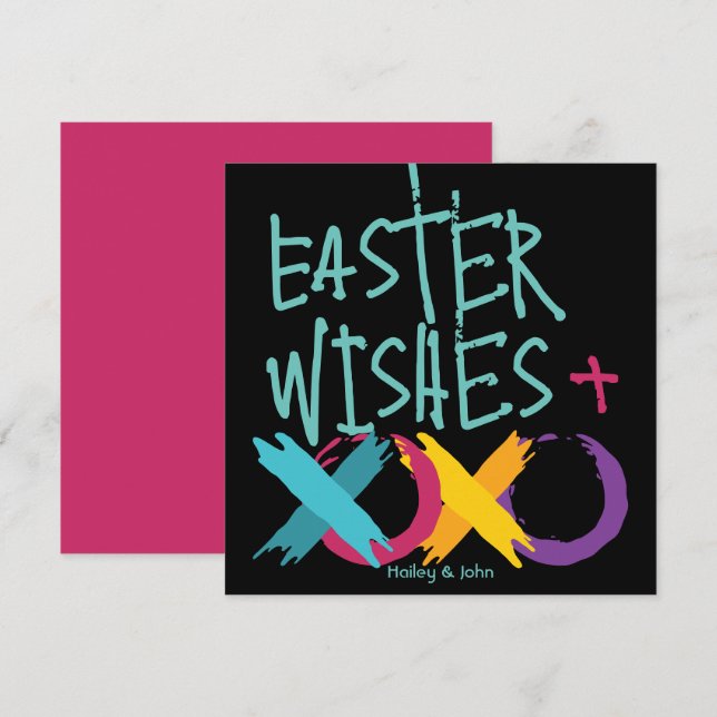 Tarjeta Festiva Deseos, abrazos y besos divertidos de Pascua | Neg (Anverso / Reverso)