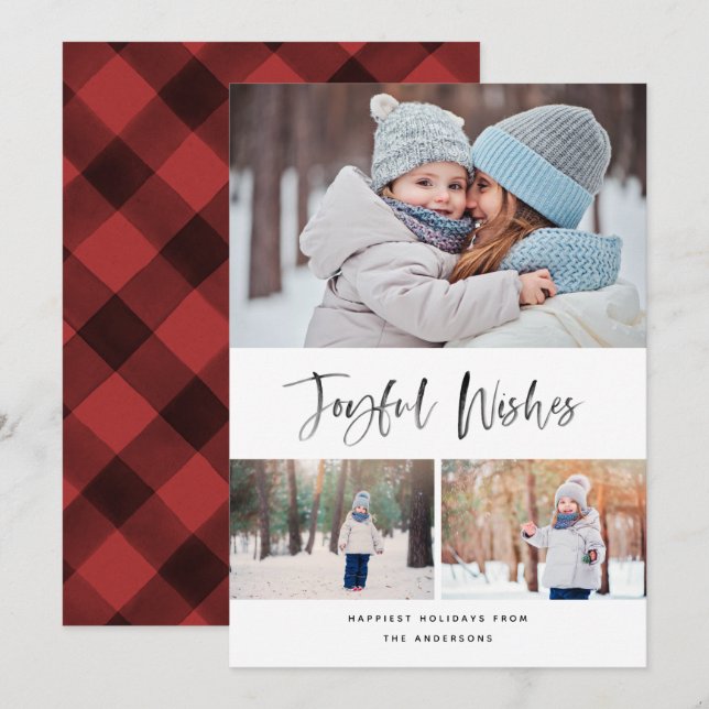 Tarjeta Festiva Deseos alegres de Navidades de fotografía con escr (Anverso / Reverso)