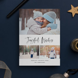 Tarjeta Festiva Deseos alegres de Navidades de fotografía con escr