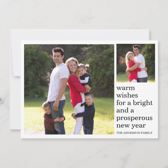 Tarjeta Festiva Deseos cálidos brillante prósperos foto de Año Nue (Anverso)