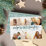 Tarjeta Festiva Deseos cálidos de invierno | COLLAGE DE FOTOS<br><div class="desc">Nuestro elegante y festivo diseño de tarjetas de vacaciones es la manera perfecta de mostrar seis de tus fotos familiares favoritas. El diseño presenta "Warms Winter Wishes" en una tipografía verde con letras a mano sobre un fondo blanco. Personaliza con tus nombres y el año para un personalizado de moda...</div>