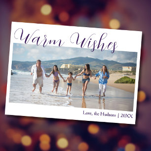 Tarjeta Festiva Deseos Cálidos de Moda Morados Dos Fotos de Famili