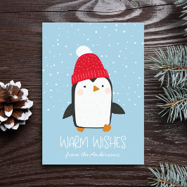 Tarjeta Festiva Deseos cálidos de pingüino lindo no fotográfico