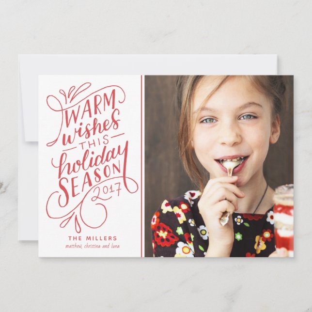 Tarjeta Festiva Deseos Cálidos De Vacaciones Letra A Mano 1-Foto (Anverso)