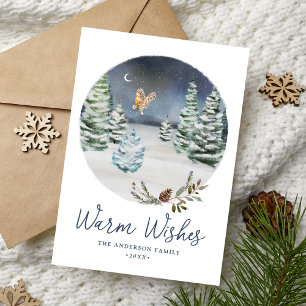 Tarjeta Festiva Deseos Cálidos Escena De Invierno De Lechuza De Wo