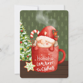 Tarjeta Festiva Deseos Cálidos Navidades Gnome Mug Watercolor