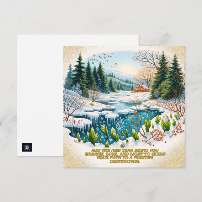 Tarjeta Festiva Deseos Cálidos para el Año Nuevo - Invierno Mágico (Anverso / Reverso)