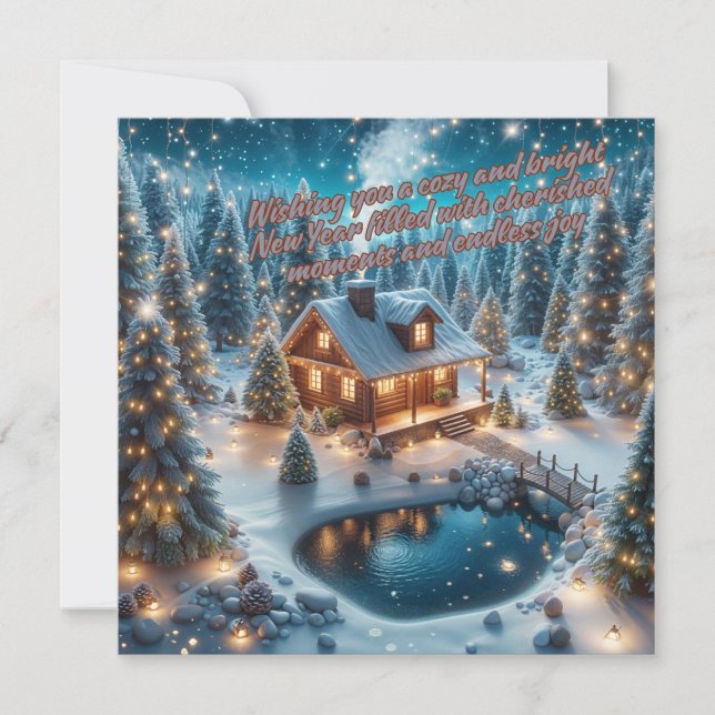 Tarjeta Festiva Deseos cálidos para un año nuevo luminoso (Anverso)