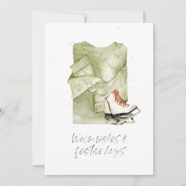 Tarjeta Festiva Deseos Cálidos y Abrazos Festivos Acuarela (Anverso)