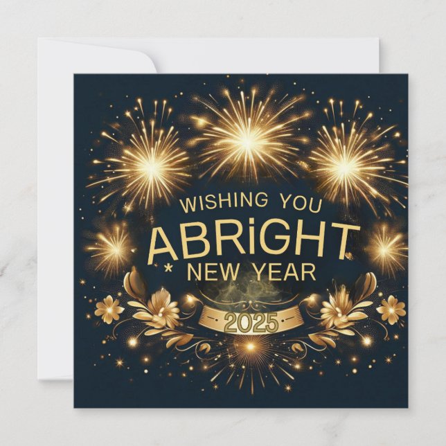 Tarjeta Festiva Deseos de Año Nuevo de Oro Radiante 2025 (Anverso)