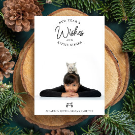 Tarjeta Festiva Deseos de Año Nuevo, gatos gatitos besan una tibia